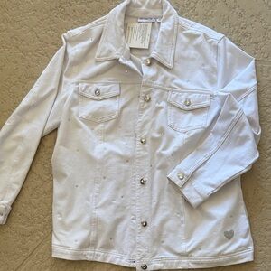 Quacker Factory White Jean Jacket with Heart Accent